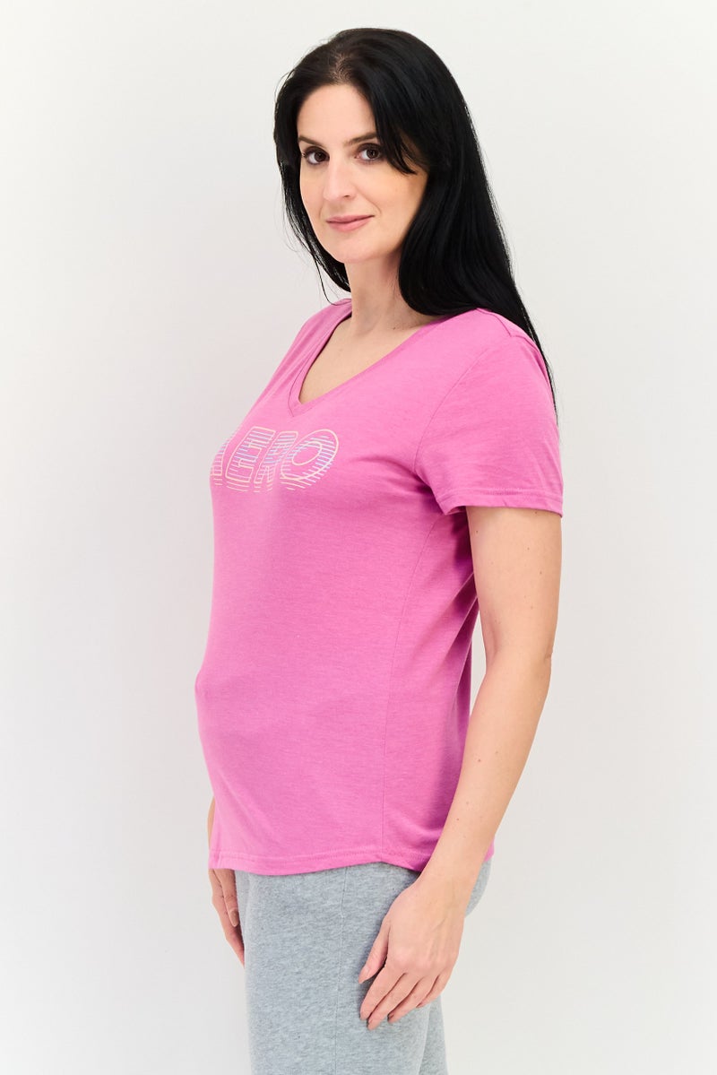 Aeropostale تي شيرت تدريب قصير الأكمام للنساء، بنفسجي - Image 4